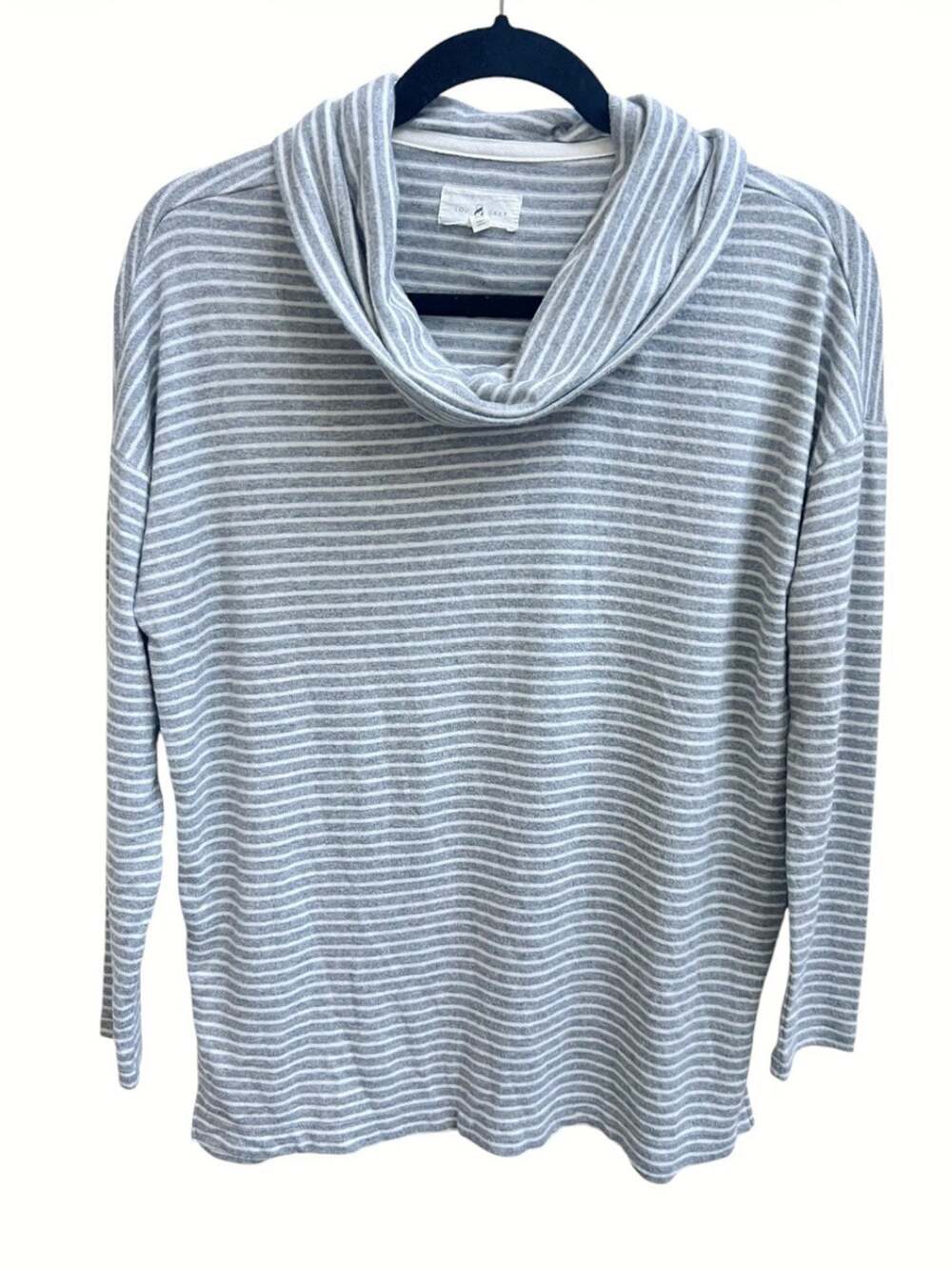 Lou & Grey Sweater Top XS Oversized Cowl Neck Long Slv Striped Gray Lightweight